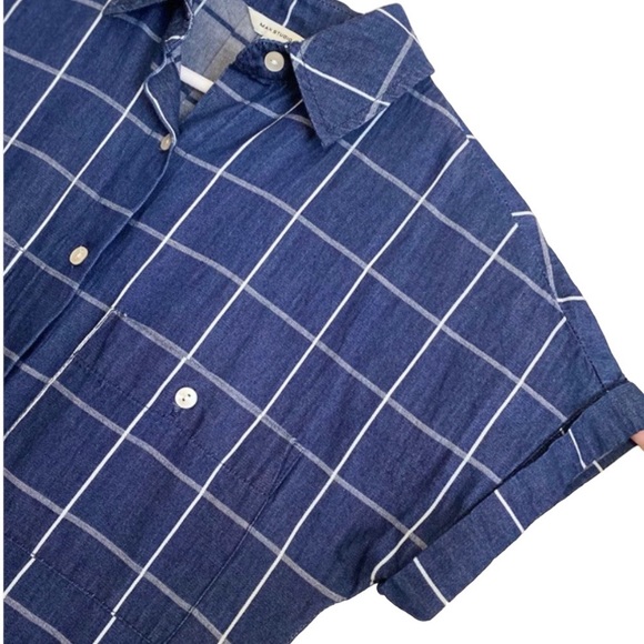 *NWOT* Max Studio Denim/Chambray Windowpane Collared Button Down Shirt Dress - Picture 8 of 12